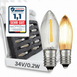 Berglicht 10 Stk. LED Filament 34V/0,2W E10 Ersatz-Lämpchen für Lichtbögen mit 7 Brennstellen, Halogen, warmweiss Angebot bei HelloDeals