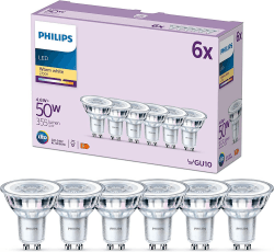 Philips LED Classic GU10 Lampen 6-er Pack (50 W), Reflektor LED Spots mit warmweißem Licht, energiesparende Lampen mit langer Nutzlebensdauer, Warmweiß 50W Modern Warmweiß 6er Pack Angebot bei HelloDeals