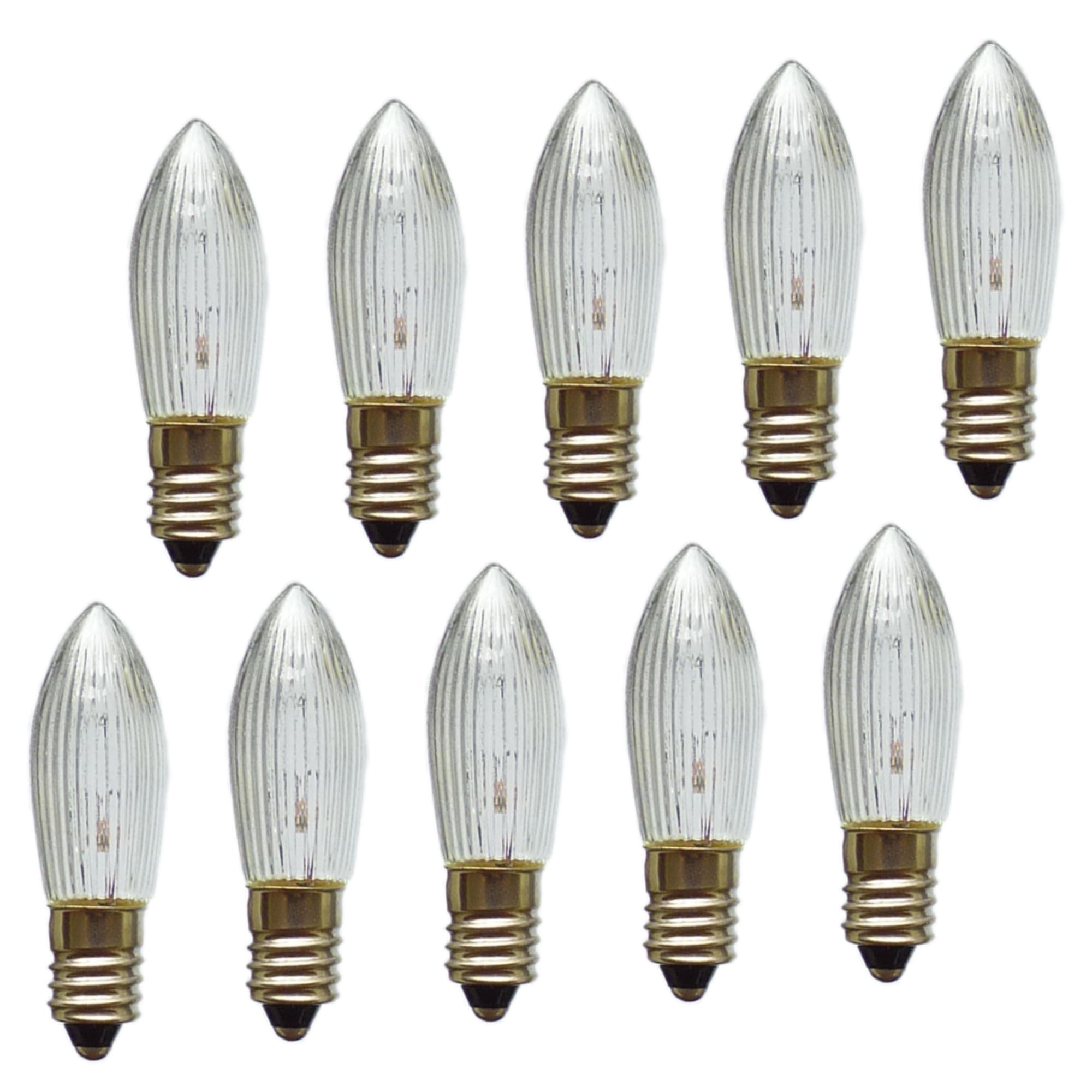 Erzgebirgslicht - AUSWAHL - 10x Topkerze Spitzkerze 24V 3W E10 für 10 Brennstellen Ersatzbirne Glühbirne Riffelkerze Glühlämpchen für Lichterketten und Schwibbogen (keine LED!) 24 Volt / 3 Watt Angebot bei HelloDeals