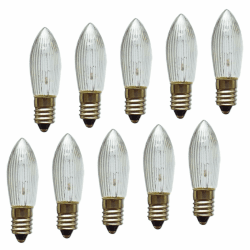Erzgebirgslicht - AUSWAHL - 10x Topkerze Spitzkerze 24V 3W E10 für 10 Brennstellen Ersatzbirne Glühbirne Riffelkerze Glühlämpchen für Lichterketten und Schwibbogen (keine LED!) 24 Volt / 3 Watt Angebot bei HelloDeals