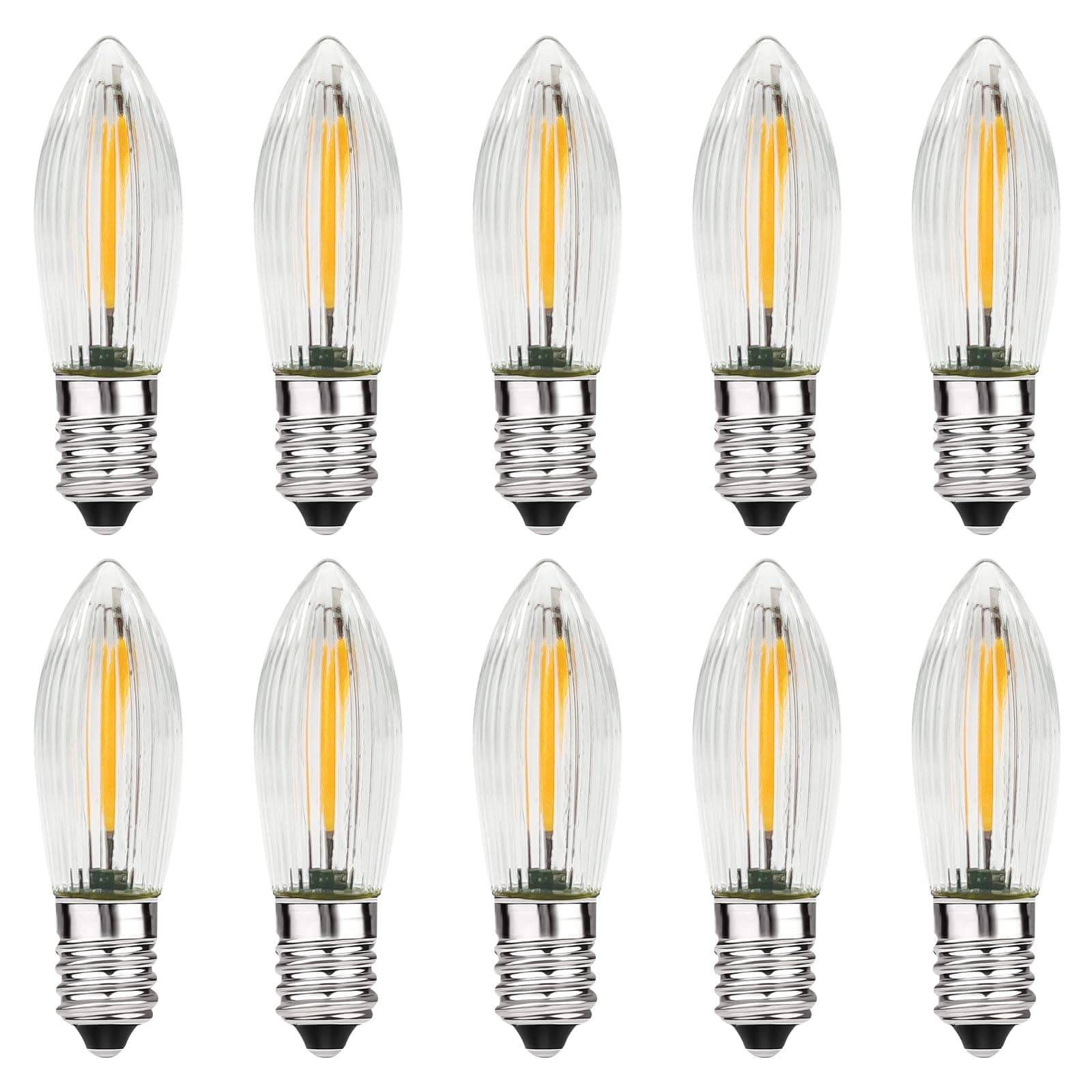 10 Stück E10 LED Glühbirne,AC 14V-55V E10 LED Kerzen für Schwibbogen,Spitzkerzen Birnen für Schwibbogen,Kerzen 2100K Warmweiß,0,2W,3LM,Klar Led Filament 10 Stück (1er Pack) Angebot bei HelloDeals