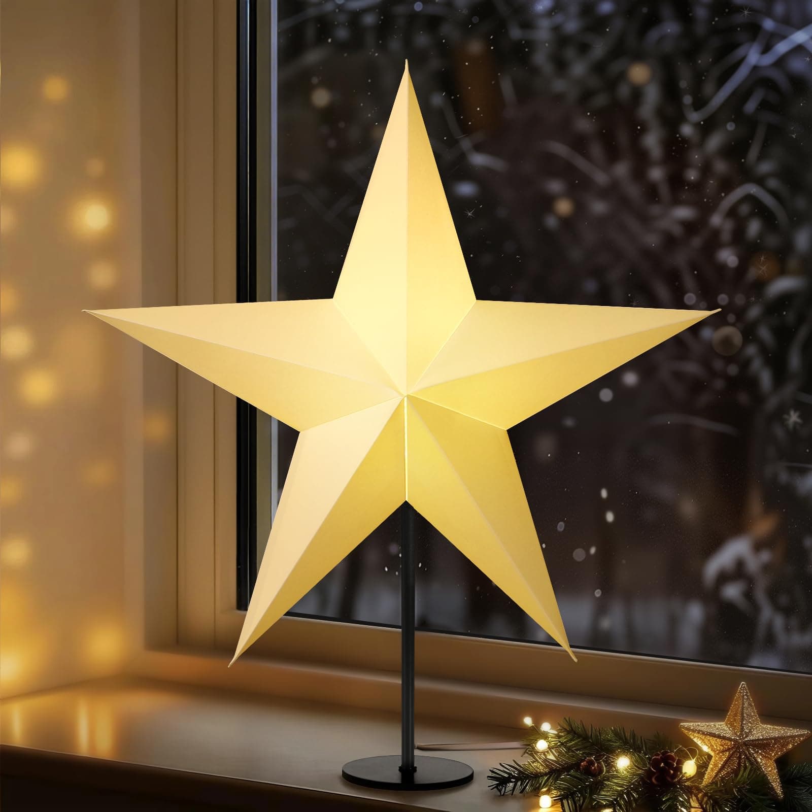 Lewondr 3D Papiersterne Weihnachten Tischlampe, 17,72" 5-zackiger Weihnachtsstern Beleuchtet mit E14 LED-Birne, Weihnachtsstern Stehend Weihnachtsdeko mit Eisenbasis für Innen Feiertag Fünfzackiger Stern Angebot bei HelloDeals