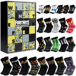 Get Trend Fortnite Socken Adventskalender 2025 für Teenager & Herren, 24 Paar, 39-42.5, Bequem & Weich, Countdown Weihnachten Kalender, Gamer Geschenke (Schwarz/Gelb Fortnite) Angebot bei HelloDeals