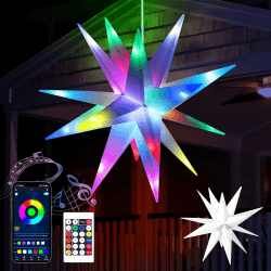 3D LED Leuchtstern Garten, Weiß LED inkl. Warm & Colorful LED Beleuchtung with Remote Control Angebot bei HelloDeals