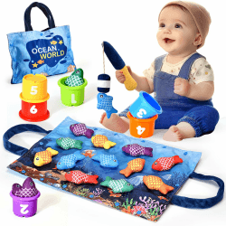 Montessori Spielzeug ab 1 2 Jahr, Angelspiel kinderspielzeug, Baby Spielzeug für 6 12 18 Monate, Motorikspielzeug Fische Angeln Spiel Lernspielzeug, Geschenk Junge Mädchen Blau Angebot bei HelloDeals
