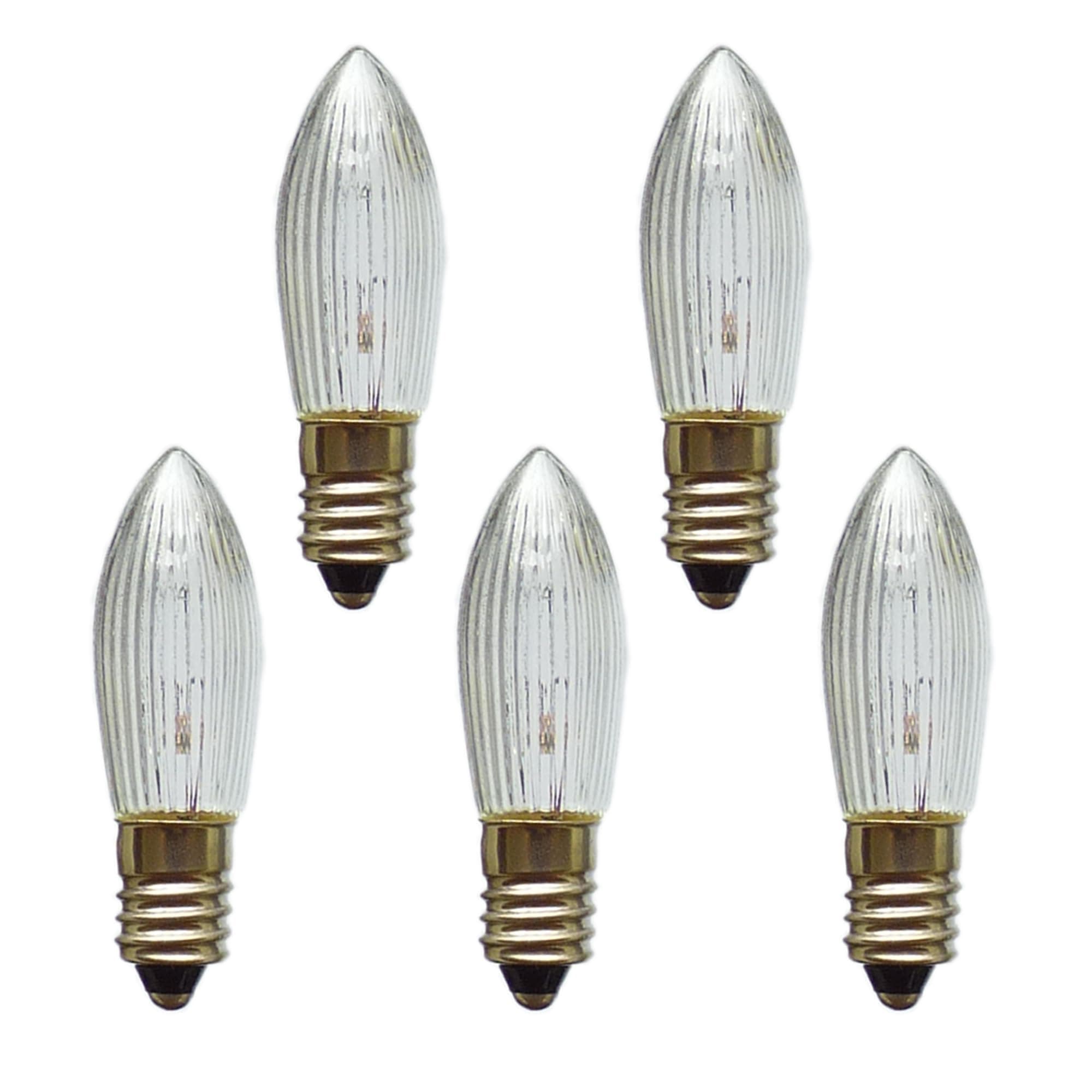 Erzgebirgslicht - AUSWAHL - 5x Topkerze Spitzkerze 48V 3W E10 für 5 Brennstellen Ersatzbirne Glühbirne Riffelkerze Glühlämpchen für Lichterketten und Schwibbogen (keine LED!) 48 Volt / 3 Watt Angebot bei HelloDeals
