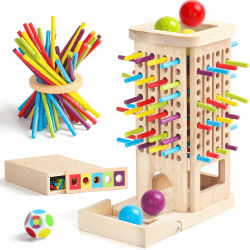 Montessori Spielzeug ab 3 Jahre Spiele ab 3 4 5 Jahren 3-IN-1 Brettspiele Lernspiele ab 4 Jahre mit 40 Holzstäbe, Aufbewahrungsbox Klassifizierung Farblernturm Kinderspiele Reisespiele Kinder Angebot bei HelloDeals