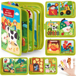 Hahaland Montessori Spielzeug ab 1 Jahr – Quiet Book mit Bauernhof Thema, 20-in-1 Busy Board Weichem Filz für Frühe Bildung,Busy Book für Autofahrten, Geschenk Spielzeug ab 1 2 3 4 Jahre Mädchen Junge Grün - 3d Bauernhof Angebot bei HelloDeals