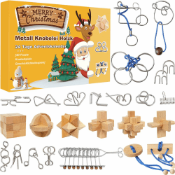 Adventskalender 2025 Knobelspiele für Erwachsene & Kinder, 24 Tage von Geschenk Weihnachten mit Metall Knobelei und 3D Holzk, 3D Puzzle Geschicklichkeitsspiele für Jungen, Mädchen, Jugendliche Angebot bei HelloDeals