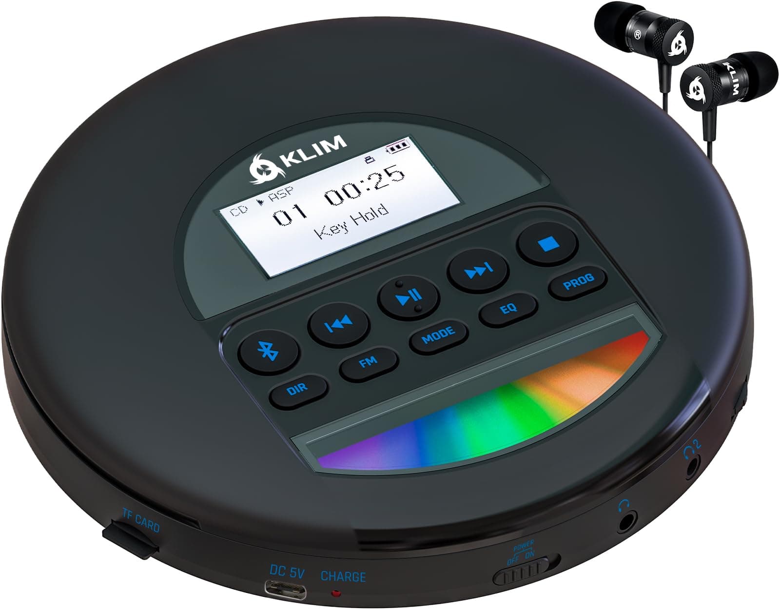 KLIM Nomad CD Player Bluetooth - Tragbarer CD-Player Discman mit langlebigem Akku - Inklusive Kopfhörer - CDR, CDRW, MP3 - Mit TF-Reader, Radio FM - Ideal für Autos - Schwarz Blau Angebot bei HelloDeals