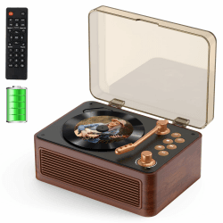 Gueray Tragbarer Bluetooth CD-Player mit Lautsprechern 3600mAh Wiederaufladbarer Vintage CD Spieler für Zuhause, Retro Walnussholz CD Players FM-Radio mit Fernbedienung, Unterstützt USB AUX Wiedergabe Angebot bei HelloDeals