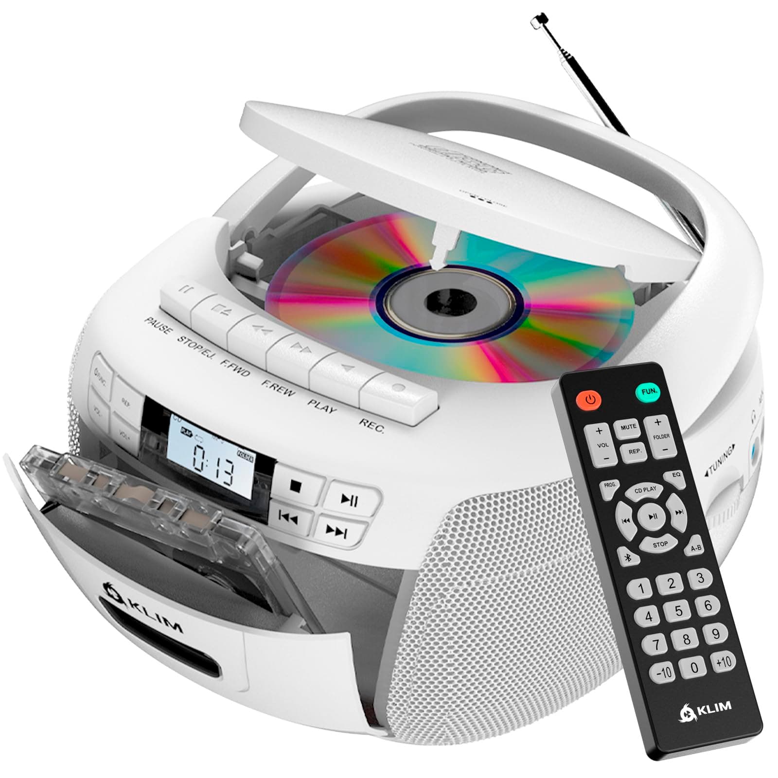 KLIM CD Player mit Kassette, Kassettenspieler, Kassettenrekorder, Radio mit CD und Kassette, CD Player mit Radio & USB, Bluetooth CD-Player, AM/FM Radio, Netz- und Batteriebetrieb - Weiß Angebot bei HelloDeals