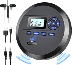 Tragbarer CD-Player, DESOBRY CD Player Tragbar mit Lautsprechern und UKW-Sender, Discman für Auto, 2000-mAh-Akku, Kopfhörer, AUX-Kabel Angebot bei HelloDeals