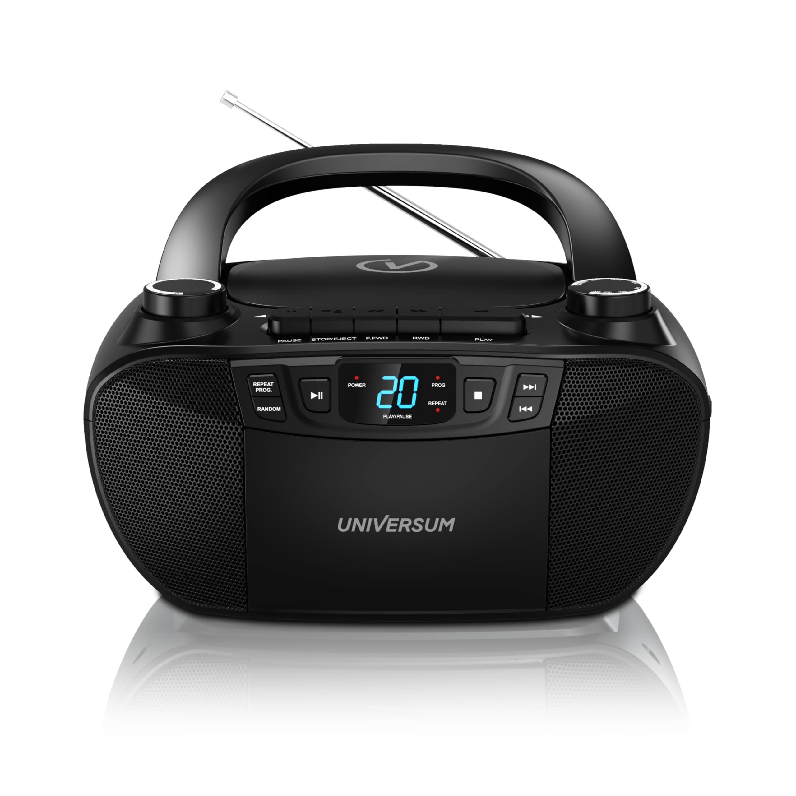 Universum BB 200 - tragbarer CD-Player mit Radio und Kassette - einfache Bedienung für Kinder & Senioren - AUX-IN, UKW Radio, Kopfhöreranschluss - kleine Boombox mit Netz- & Batteriebetrieb - Schwarz Angebot bei HelloDeals