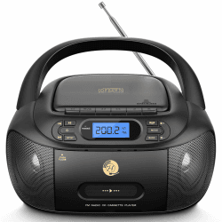 CD-Player mit Kassette, CD Boombox mit Bluetooth, UKW-Radio, Eingebauten Stereo-Lautsprechern, Wiederaufladbarem CD/Tape-Player, AUX-Eingang, USB-Wiedergabe, Kopfhörerausgang Angebot bei HelloDeals