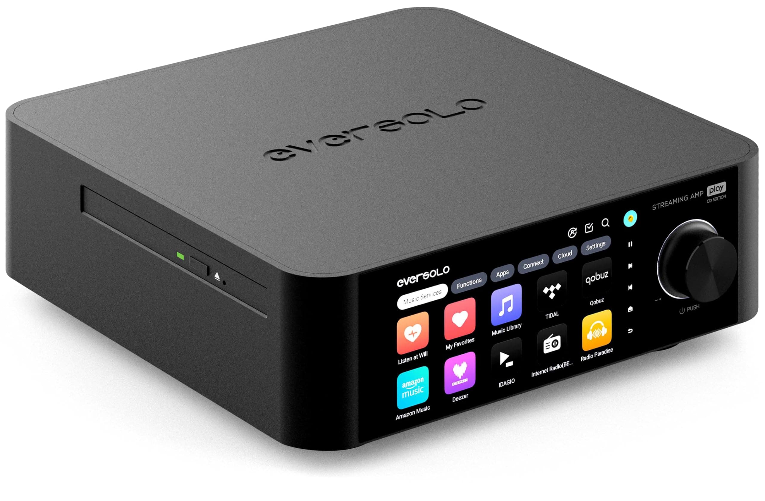 EVERSOLO Play All-in-One Musik-Streamer mit Verstärker | 5,5-Zoll-Touchscreen, unterstützt Multi Room & Room Correction, Stream Tidal, Qobuz, Amazon Music & More | Schwarz (CD Edition) Angebot bei HelloDeals