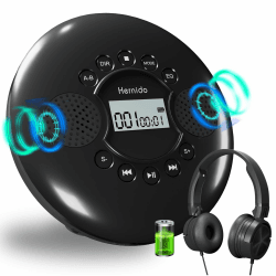 Tragbare CD-Player mit Kopfhörern, Stereo-Lautsprecher, wiederaufladbarem Akku, Anti-Skip/Shockproof, USB/AUX, Schwarz für Auto und Zuhause/Traval Angebot bei HelloDeals