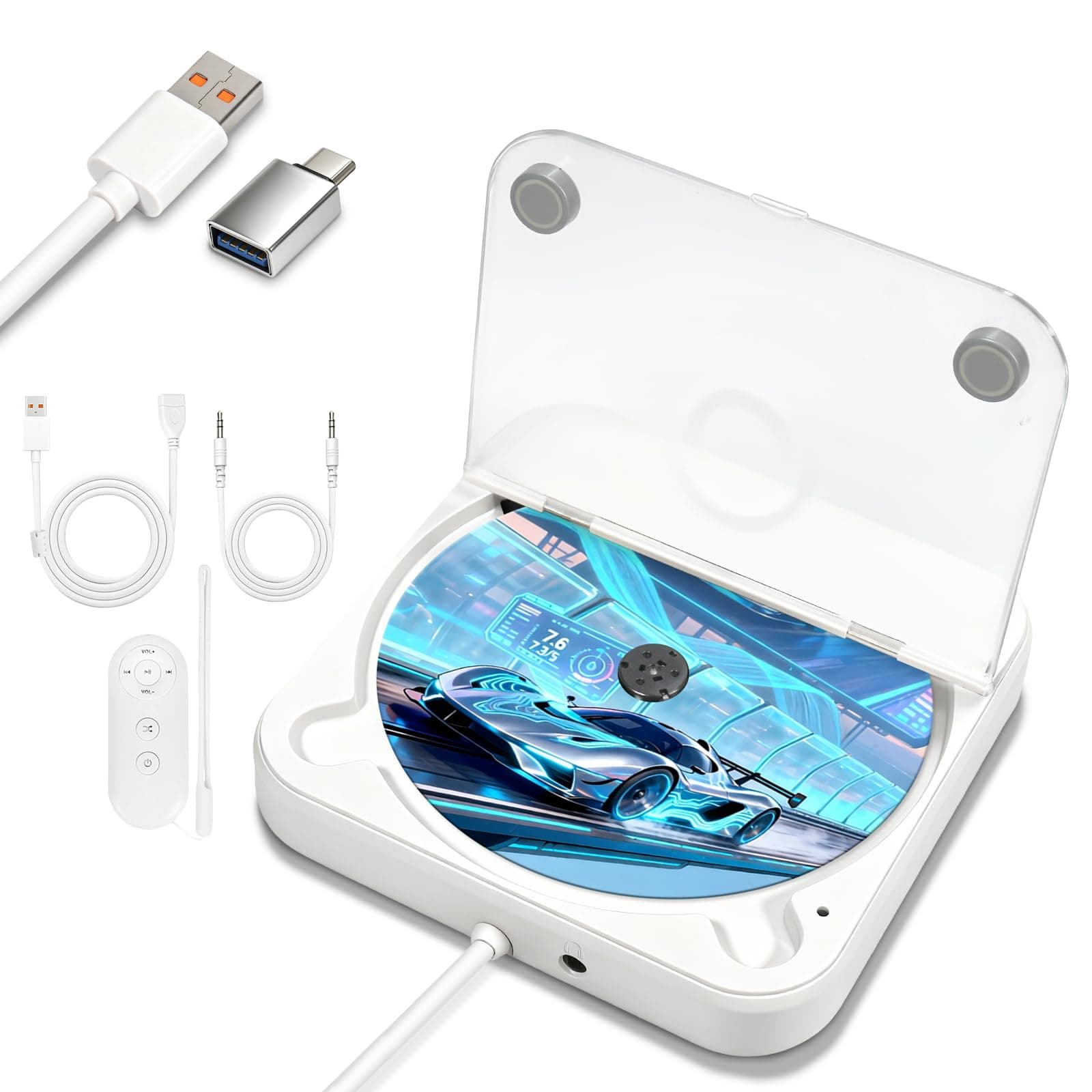 CD Player für Auto,Extern Universal Auto CD Player mit USB-Anschluss, AUX-Anschluss, Extra Controller, Kompatibel mit PKW LKW, Laptop, PC, Fernseher, CD Laufwerk kompatibel mit Android Autoradio Car CD Player Weiß Angebot bei HelloDeals