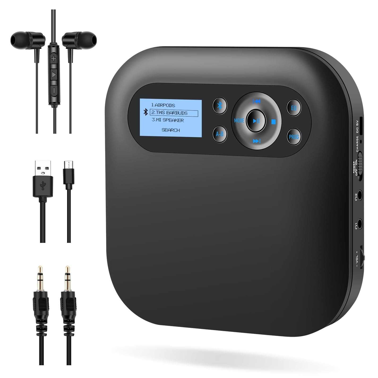 DESOBRY CD Player tragbar, Bluetooth CD Player mit Lautsprechern, wiederaufladbarer Discman für Auto mit FM, Anti-Skip, Zwei Kopfhöreranschlüssen Schwarz Angebot bei HelloDeals