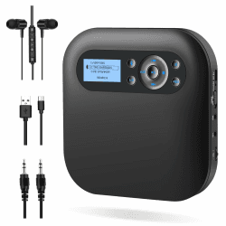 DESOBRY CD Player tragbar, Bluetooth CD Player mit Lautsprechern, wiederaufladbarer Discman für Auto mit FM, Anti-Skip, Zwei Kopfhöreranschlüssen Schwarz Angebot bei HelloDeals
