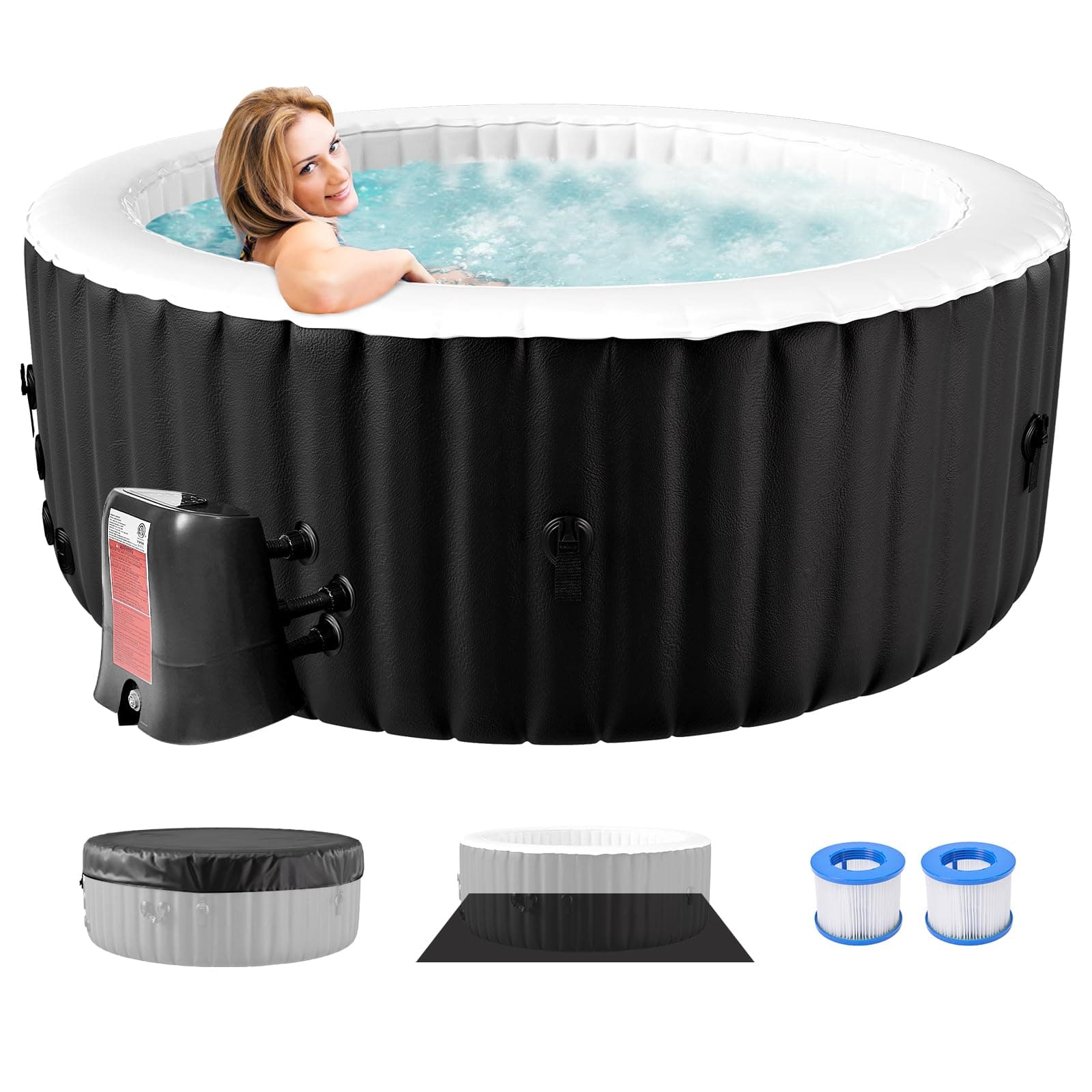 Hot Tub Aufblasbar für 4 Personen, 2400W In/Outdoor SPA Pool Winterfest Mit 120 LuftdüSen, Frostschutz, 799 Liter, Auslaufsichere, Energiesparend, Auto Aufblasen, Bubble Spa & Wellness Massage Rund - 4 Personen Angebot bei HelloDeals