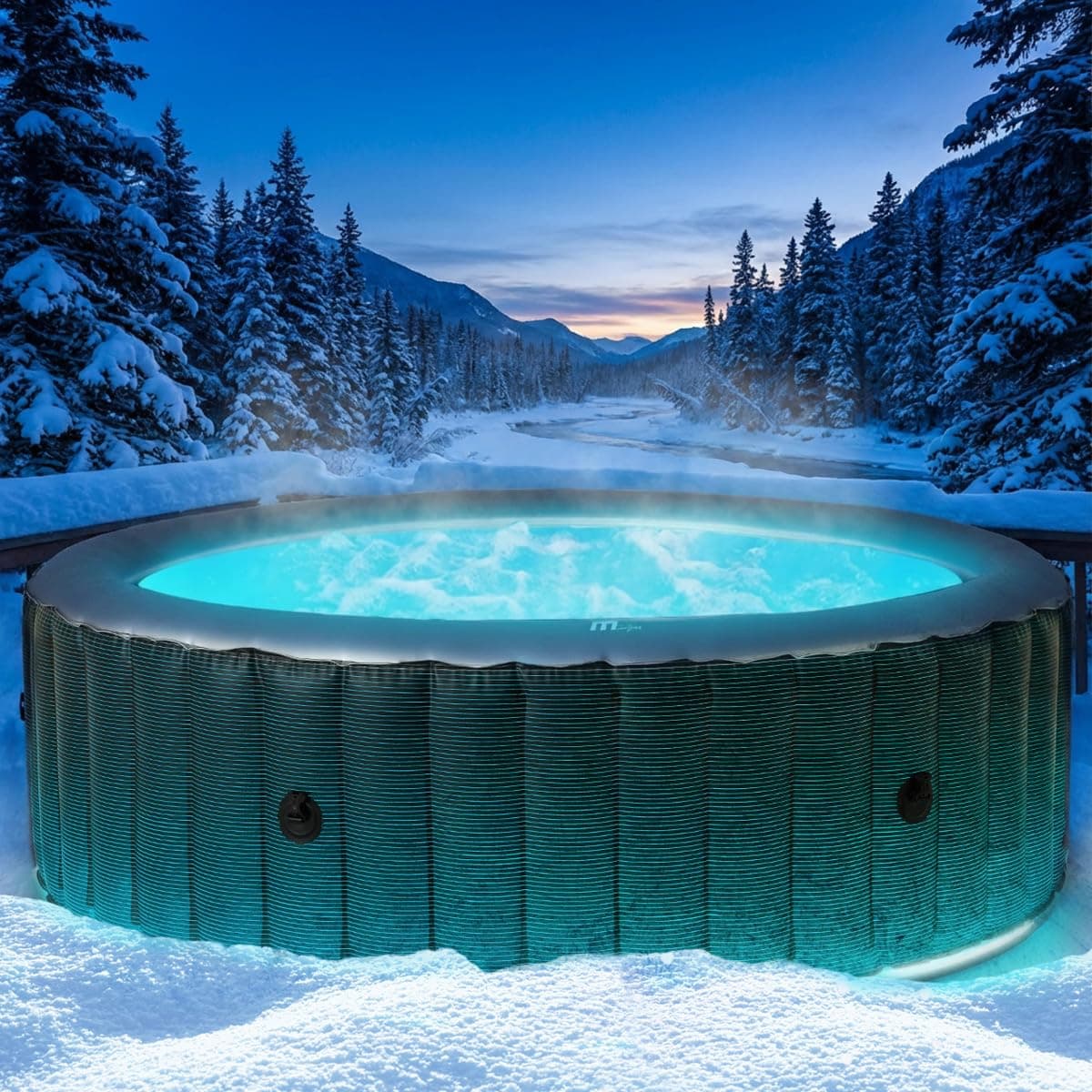 BRAST Whirlpool aufblasbar MSpa Starry mit LED Beleuchtung für 6 Personen Ø204x70cm In- Outdoor Pool 138 Massagedüsen Energiespar-Timer Heizung Bubble Wellness Massage Angebot bei HelloDeals