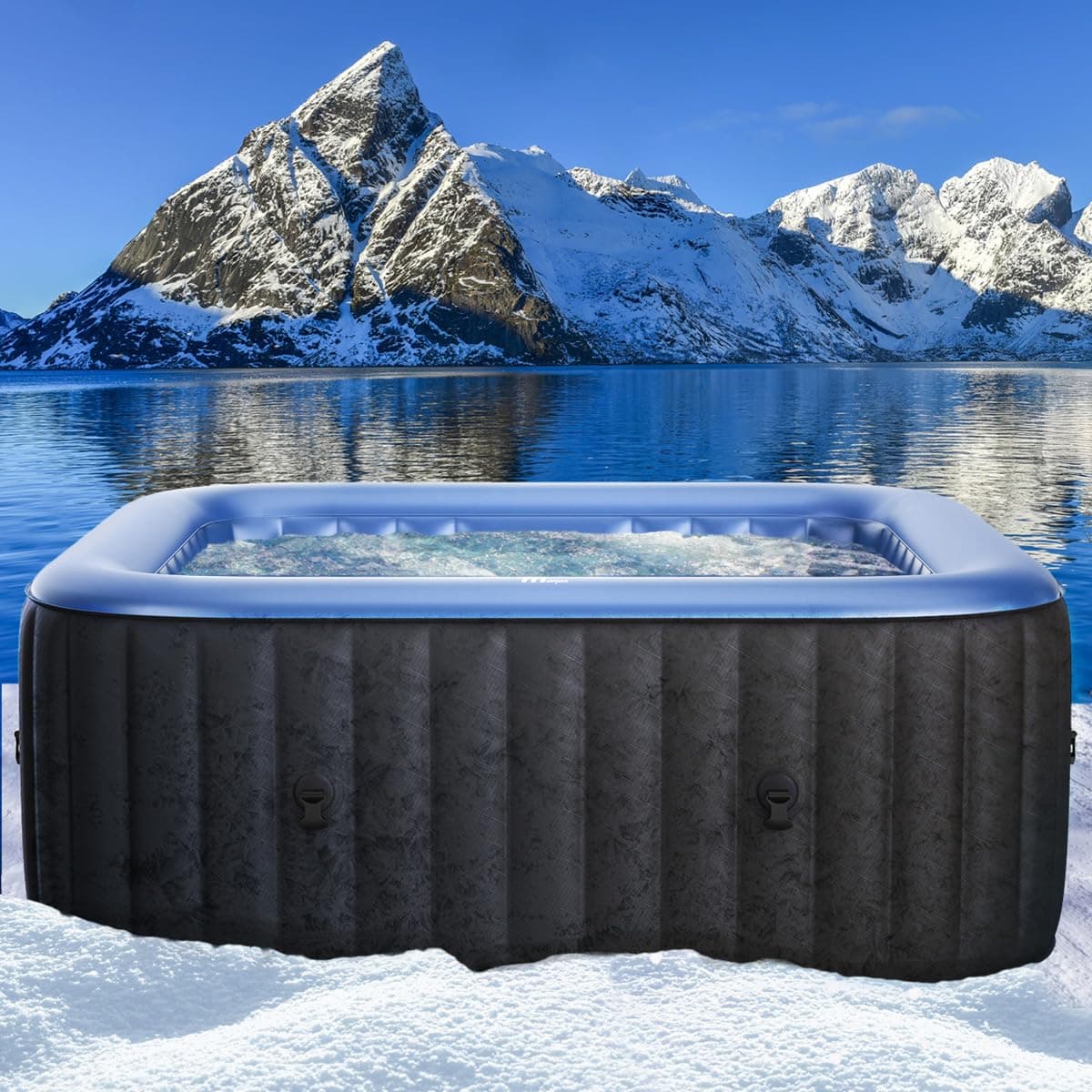 Whirlpool aufblasbar BRAST MSpa Tekapo für 4 Personen 158x158cm In-Outdoor Pool 108 Massagedüsen Energiespar-Timer Heizung Aufblasfunktion per Knopfdruck Bubble Spa Wellness Massage Angebot bei HelloDeals