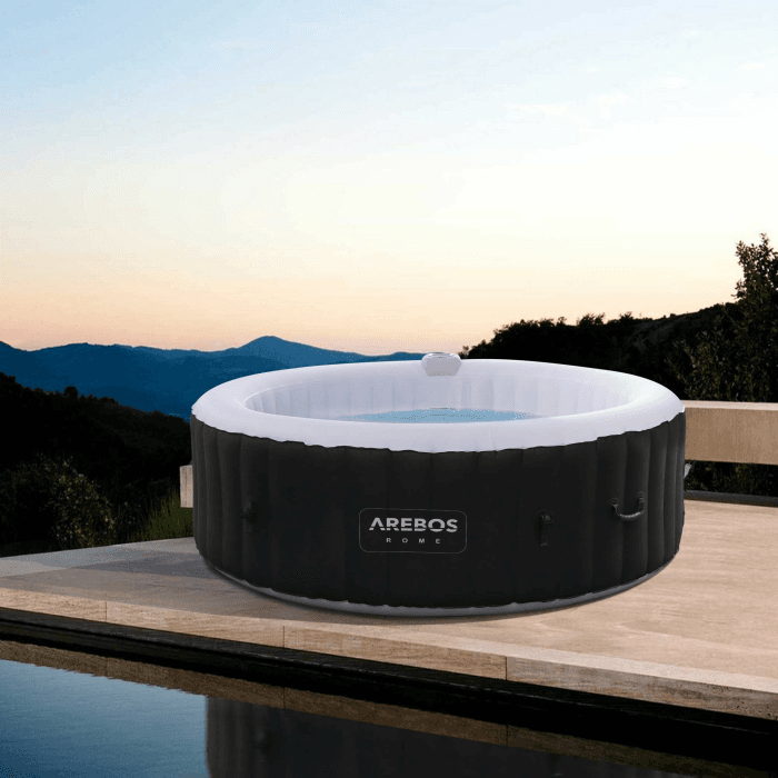 Arebos Whirlpool | aufblasbar | In- & Outdoor | 6 Personen | ⌀ 208 cm | 130 Massagedüsen | mit Heizung | 1.000 Liter | Inkl. Abdeckung | Bubble Spa & Wellness Massage Angebot bei HelloDeals