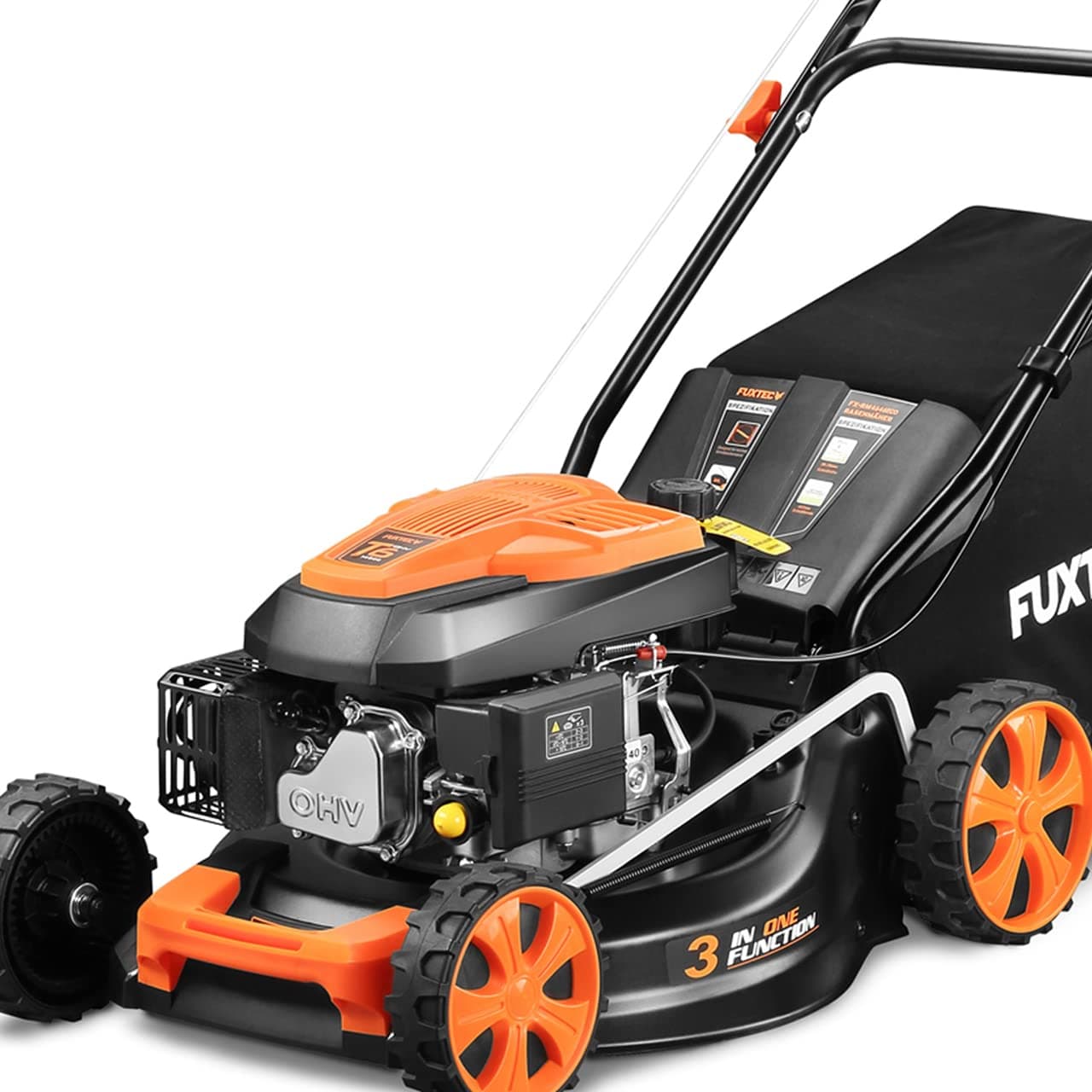 FUXTEC 3in1 Benzin Rasenmäher FX-RM4646ECO mit Frontbumper, leichtgewichtiger Gartenmäher mit Edge-Cut, 46 cm Schnittbreite, starker 4-Takt-Motor, Heckauswurf, Big Wheel Räder, 50L Grasfangkorb 46 cm / 46ccm / Ohne Antrieb Angebot bei HelloDeals