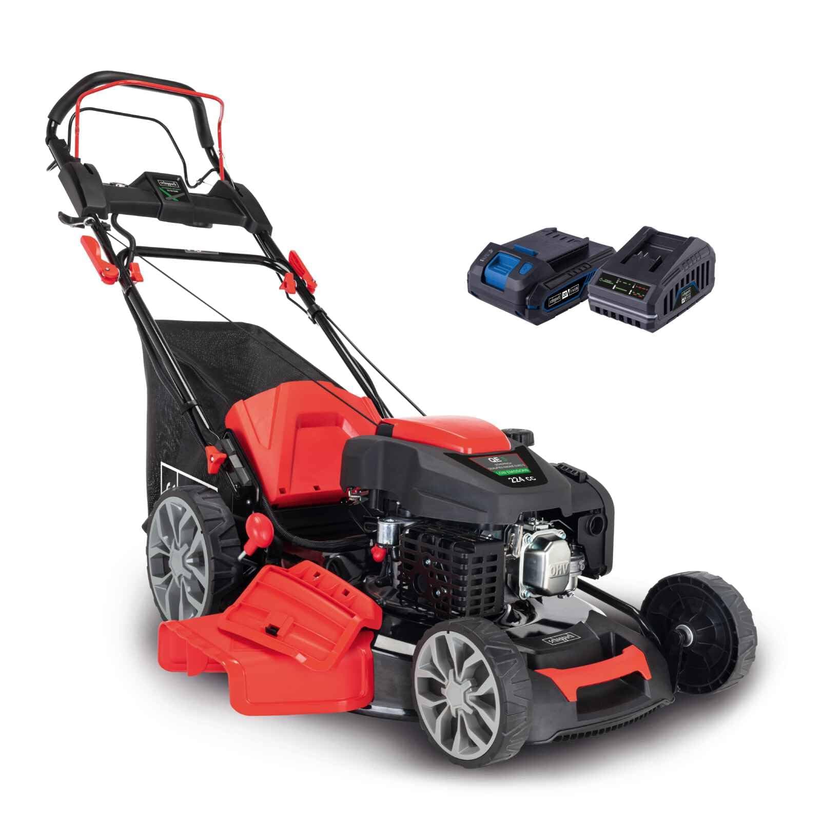 Scheppach Benzin Rasenmäher MS225-56E mit E-Start | Radantrieb | 6PS | 56 cm Schnittbreite | 7-fache Schnitthöhenverstellung | 65 Liter Fangkorb | Reinigungsfunktion | Mulchfunktion | Seitenauswurf Solo Angebot bei HelloDeals