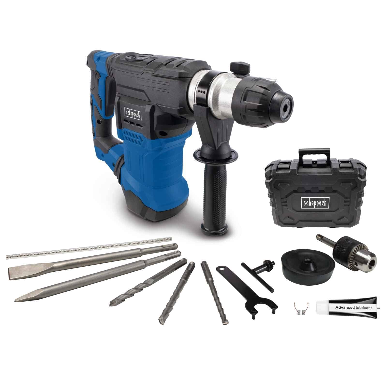 Scheppach Bohrhammer DH1500 Plus 4in1 SDS-Plus | 1500W / 7Joule Abbruchhammer | 6 Geschwindigkeiten 0-920U/Min | 4250bpm Schlagzahl Anti-Vibrationsgriff | 32mm Bohrleistung | inkl. Zubehör & Koffer Angebot bei HelloDeals