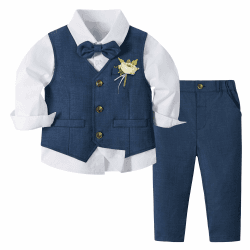 Volunboy Baby Jungen Anzug, Kinder Anzugweste Festliche Hochzeit Kleidung Bekleidung Set 4tlg 12-18 Monate Marine Blau Angebot bei HelloDeals
