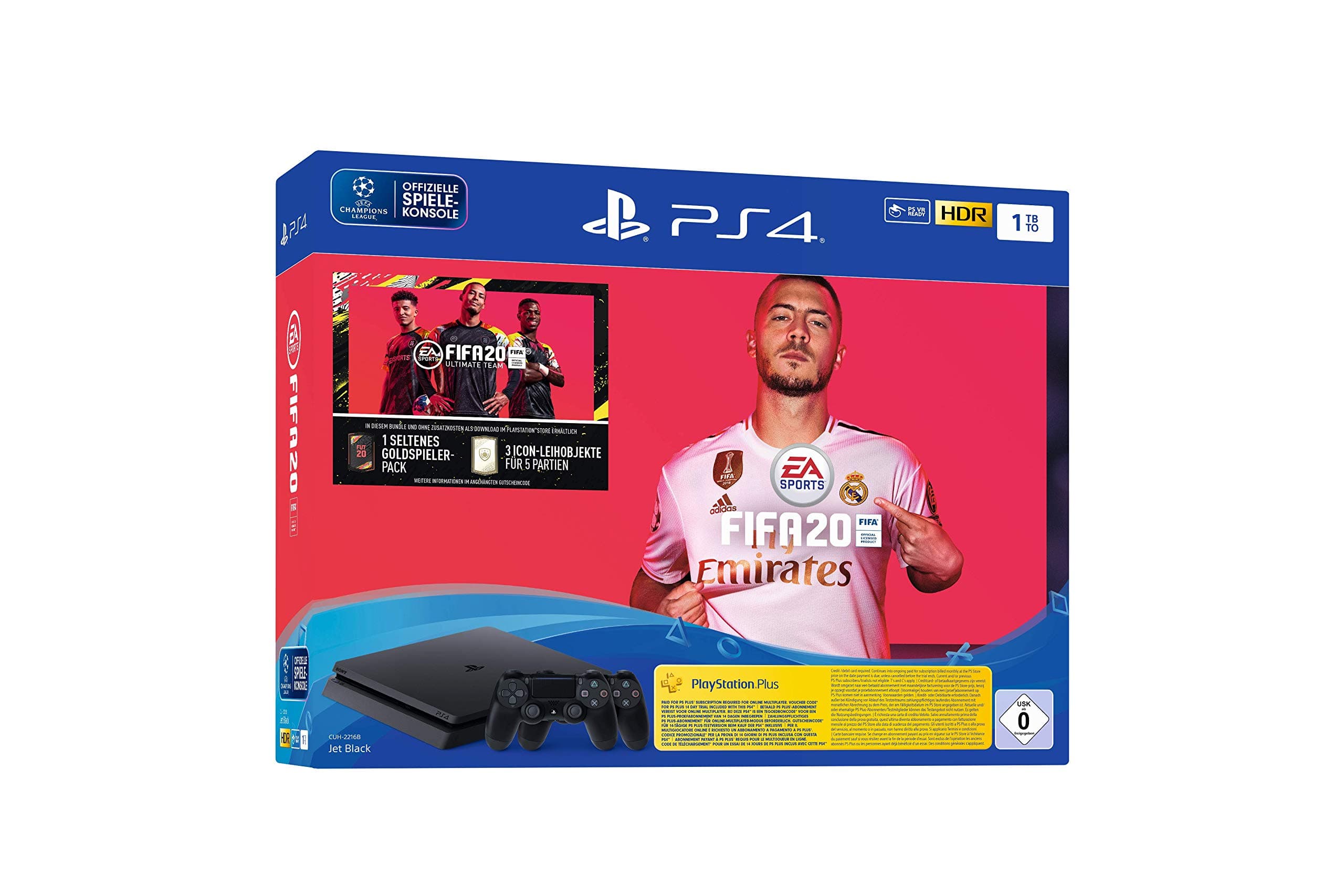 PlayStation 4 Slim - Konsole (1 TB, schwarz) inkl. FIFA 20 + 2 DualShock Controller Angebot bei HelloDeals