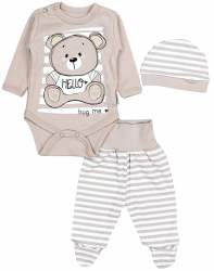 TupTam Baby Mädchen Jungen Bekleidungsset Langarmbody Hose Mütze mit Aufdruck Spruch 3 teilig 50 Teddybär Beige Angebot bei HelloDeals