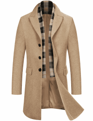 COOFANDY Herren Mantel Wintermantel Slim Fit Business Winterjacke Warmer Trenchcoat Jacken Herrenmantel mit Abnehmbaren Karierten Schals Khaki XL Angebot bei HelloDeals