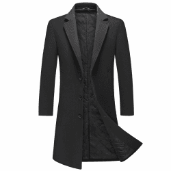 MODFUL Herren Langer Wollmantel mit Kerbkragen Warmer Wintermantel Lässiger Peacoat Slim Fit XL Schwarz Angebot bei HelloDeals