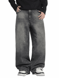 Zewool Herren Hip Hop Ripped Baggy Jeans Zerstörte Distressed Jeans Weite Beinform Skater Jeans Y2K Denim-Hose D10 Grau M Angebot bei HelloDeals
