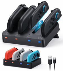 [Fit für Switch 2&1] 4 in 1 Controller Ladestation für Nintendo Switch 2/Switch1/OLED Modell Zubehör, WAXITY Schnelle Magnetische Horizontale Ladegerät für Joy Con 2 & für Joycon 1 mit USB Ladekabel Schwarz Angebot bei HelloDeals