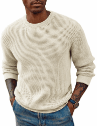 PJ PAUL JONES Pullover Herren mit Rundhals Waffelmuster Strickpullover Grobstrick Winterpullover L Beige Angebot bei HelloDeals