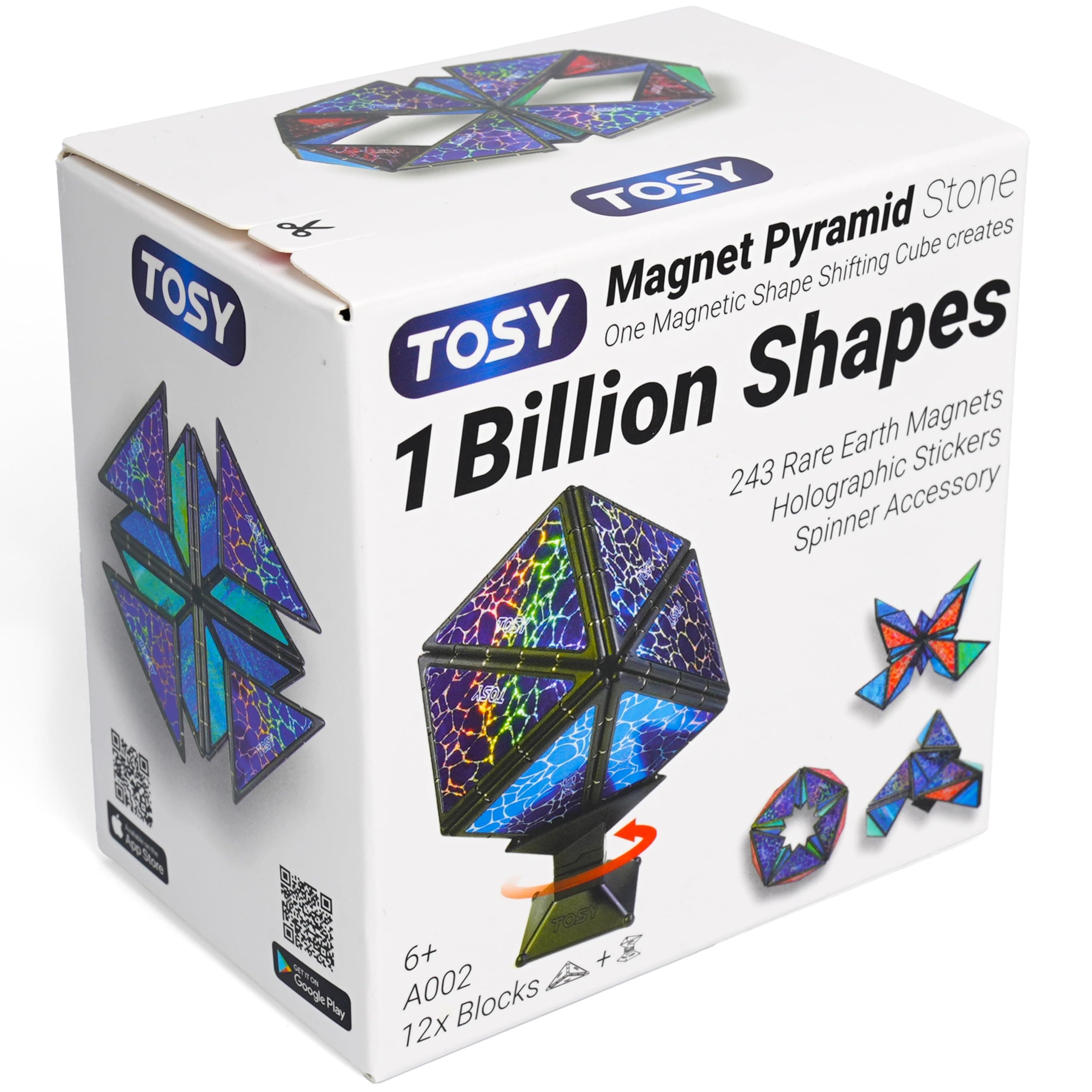TOSY Magnet Pyramid Stone – 1 Würfel verwandelt Sich in 1 Milliarde Formen, 12 Teile, 243 Magnete, Kinder, holografisches Design, kreatives STEM-Puzzle Angebot bei HelloDeals