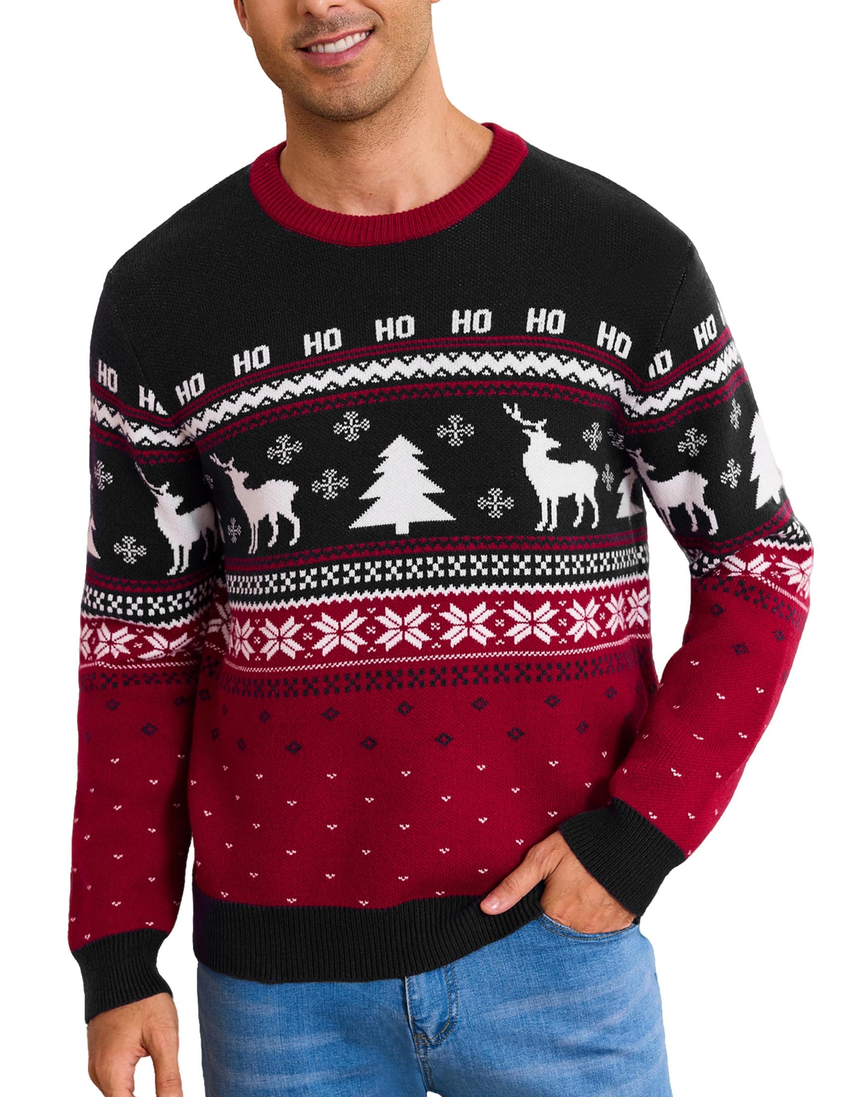 Weihnachtspullover Herren Rundhals Warm Lustig Strickpullover mit Rentier Motiv Winter Unisex Weihnachtsoutfit Xmas Pullover Männer Sweater Familienlook Schwarz L Angebot bei HelloDeals