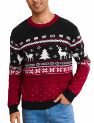Weihnachtspullover Herren Rundhals Warm Lustig Strickpullover mit Rentier Motiv Winter Unisex Weihnachtsoutfit Xmas Pullover Männer Sweater Familienlook Schwarz L Angebot bei HelloDeals
