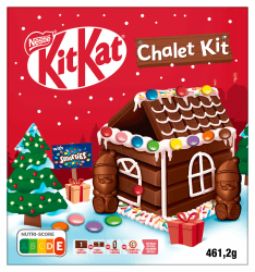 NESTLÉ KITKAT Chalet Kit Weihnachtsschokolade, Weihnachtshäuschen zum selber Basteln mit KITKAT und SMARTIES, 1er Pack (1 x 461g) Angebot bei HelloDeals
