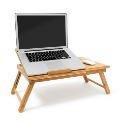 Relaxdays Betttablett Bambus höhenverstellbar HBT 30,5 x 72,5 x 35 cm Laptop Tisch für Notebook mit Leseklappe als Laptopständer klappbar mit Ablage für Maus und Bücher als Notebookständer, natur Angebot bei HelloDeals