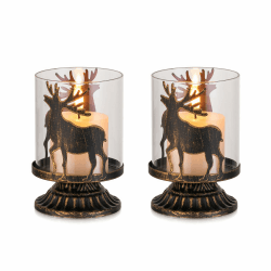 Romadedi Hirsch Windlicht Weihnachten Schwarz: 2er Set Rentier Kerzenhalter Kerzenständer Windlichter Kerzenleuchter für Weihnachtsdeko Tischdeko Fenster Geschenke Vintage Wohnzimmer 2 Schwarz Angebot bei HelloDeals