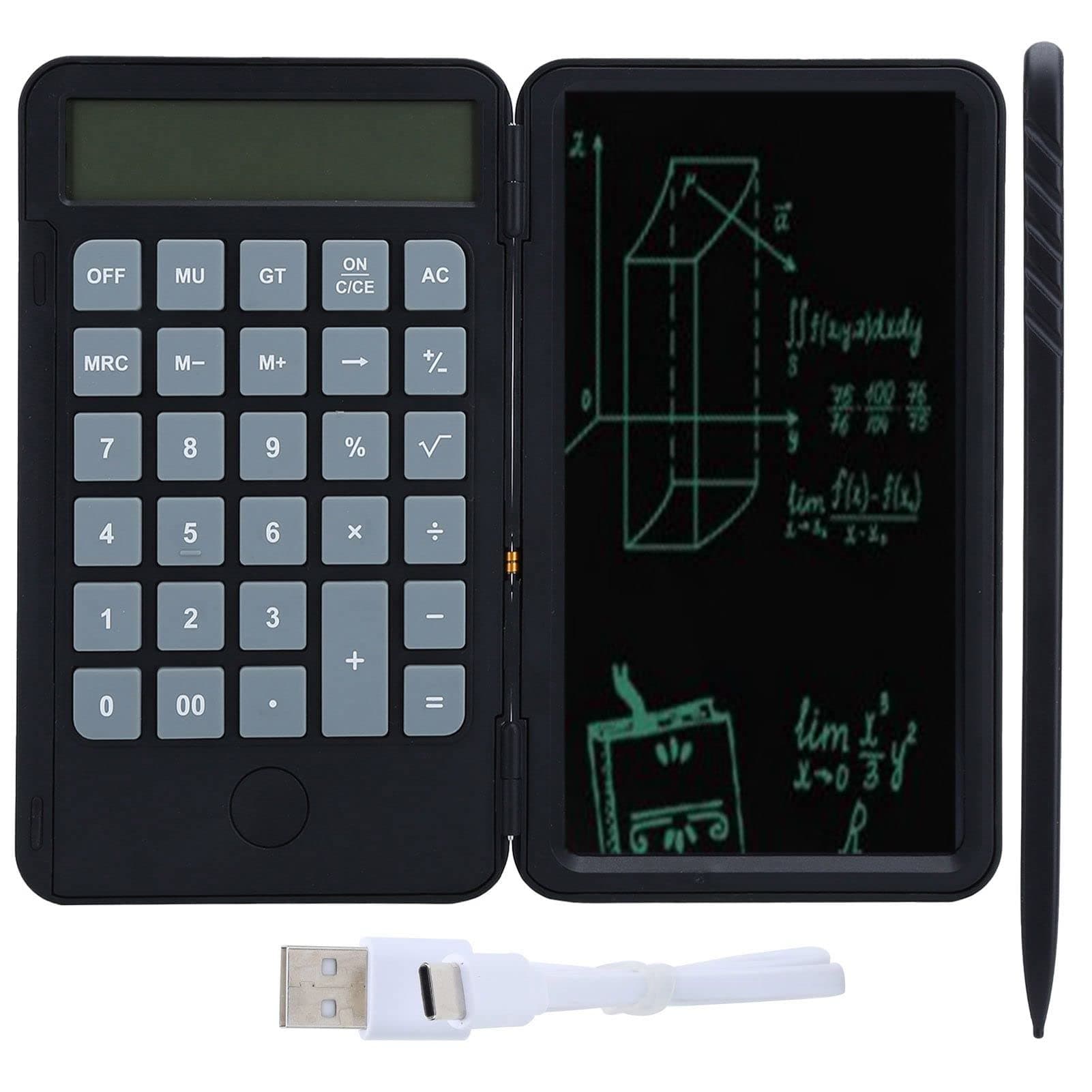 ASHATA 12-stelliger Taschenrechner, Grundlegende Bürorechner mit 6 Zoll löschbarer Schreibtafel,USB Aufladen,multifunktional, faltbar,für Rechnen& Notizen Angebot bei HelloDeals