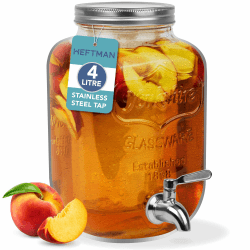 Getränkespender aus Glas mit Zapfhahn – 3,7 Liter Mason Jar & Eiszylinder Kühlschrank Wasserspender, Punsch, Cocktails Angebot bei HelloDeals