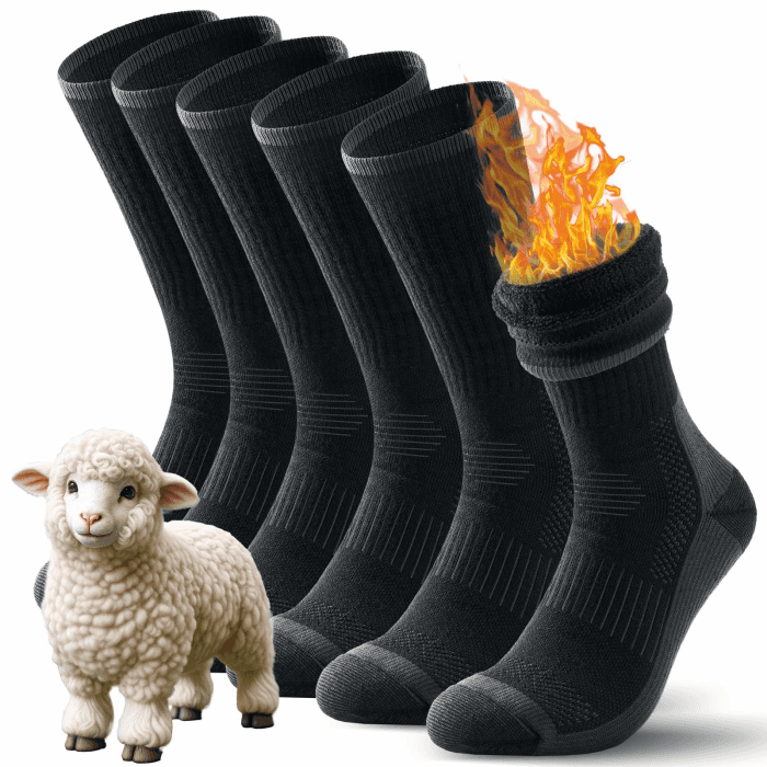 TANSTC Merino Sneaker Socken Wandersocken Herren Damen Outdoor Winter Dicke Thermosocken Wintersocken Professionell Warme Wollsocken Tennissocken Premium Elastizität Sportsocken Arbeitssocken 3 Paar 43-46 Schwarz Angebot bei HelloDeals