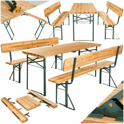 tectake® Bierzeltgarnitur mit Lehne, Biertisch Klapptisch mit 2X Sitzbank mit Lehne, Gartenmöbel Set, Camping Zubehör, Klapptisch Esstisch, Camping Tisch faltbar, Balkontisch, Campingtisch klappbar Bierzeltgarnitur mit Rückenlehne - Tisch Größe: 170 X 69 Angebot bei HelloDeals