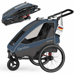 Qeridoo Sportrex 1 Jeans Blue | Fahrradanhänger 1 Kind | Sicher & flexibel | Besonders gut als Trailer | Federung & 3-in-1-Verdeck | Fahrradanhänger Kinder | Fahrrad Anhänger | Kinderfahrradanhänger Angebot bei HelloDeals